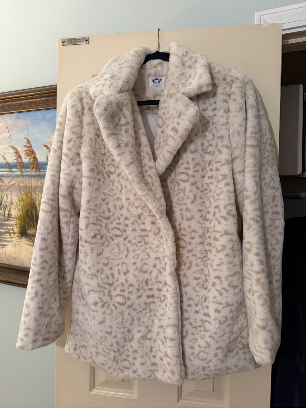 Katydid Cream Leopard-Print Fur Jacket